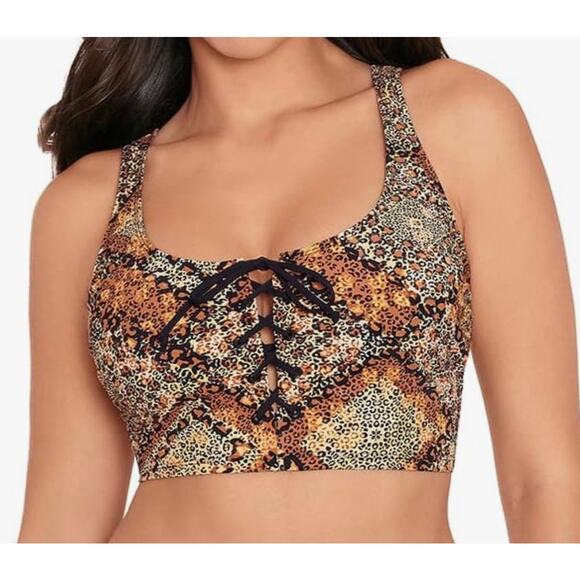 Miraclesuit Skinny Dippers Animal Print Felicity Lace Up Bikini Top L NWT - Picture 1 of 3
